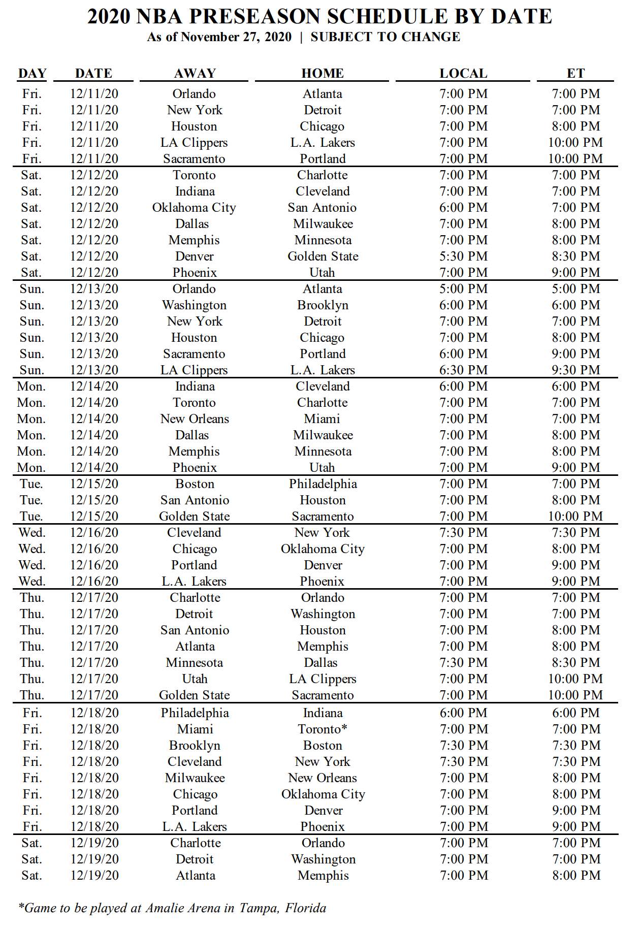 NBA divulga o calendário da 1ª metade da temporada 2020-2021