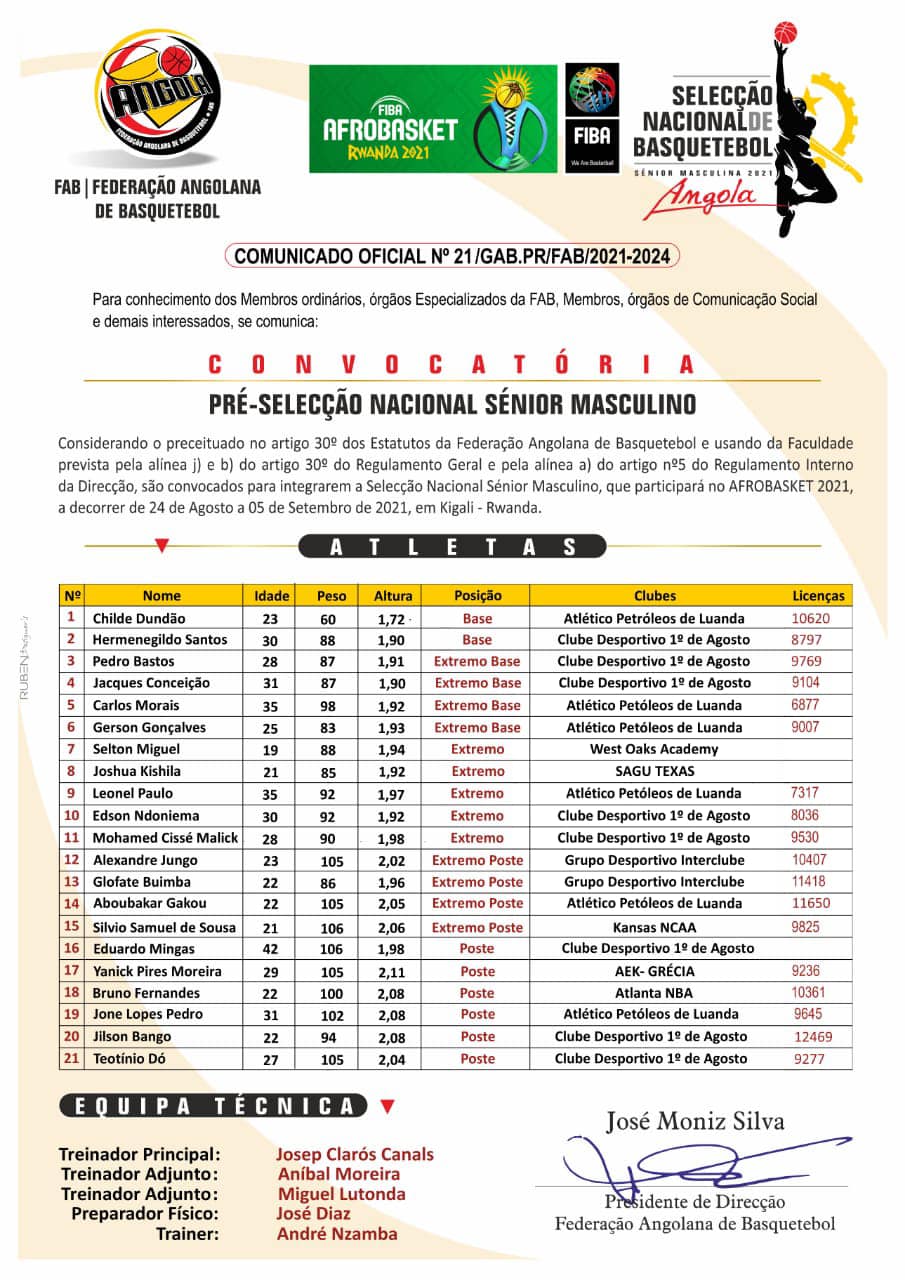 Os jogos de hoje para - Federação Angolana De Basquetebol